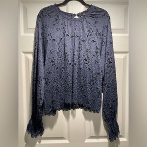 Free People Olivia Lace Blouse. XL. Blue. Long Sleeve.